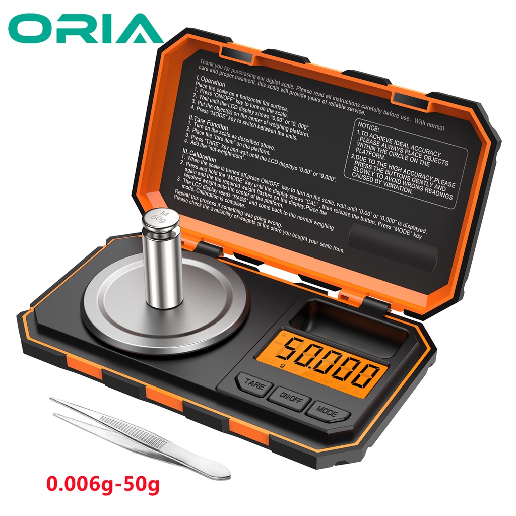 ORIA 50g/0.001g Balança Digital De Laboratório De Alta Precisão De Jóias Com Peso De Calibração De 50g