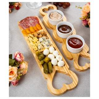Petisqueira de Madeira Kit Petisqueira para Molhos com Trio de Ramequin de Porcelana Branca em Oferta na Shopee