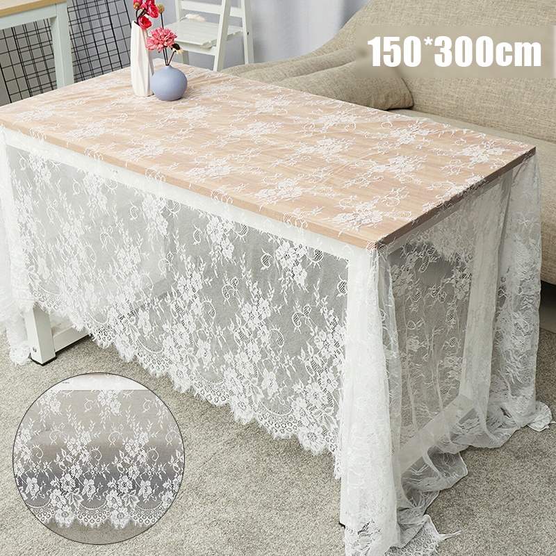 Toalha de mesa de renda branca vintage, festa de casamento, decoração de casa de hotel 150 * 300 cm