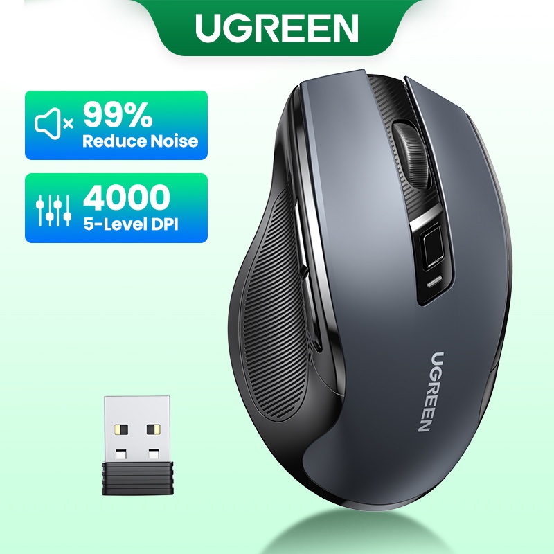 Mouse Sem Fio UGREEN , 6 Botões Silenciosos , 2.4G Com Mini Receptor USB , Configuração De DPI De 5 Níveis 4000DPI , PC