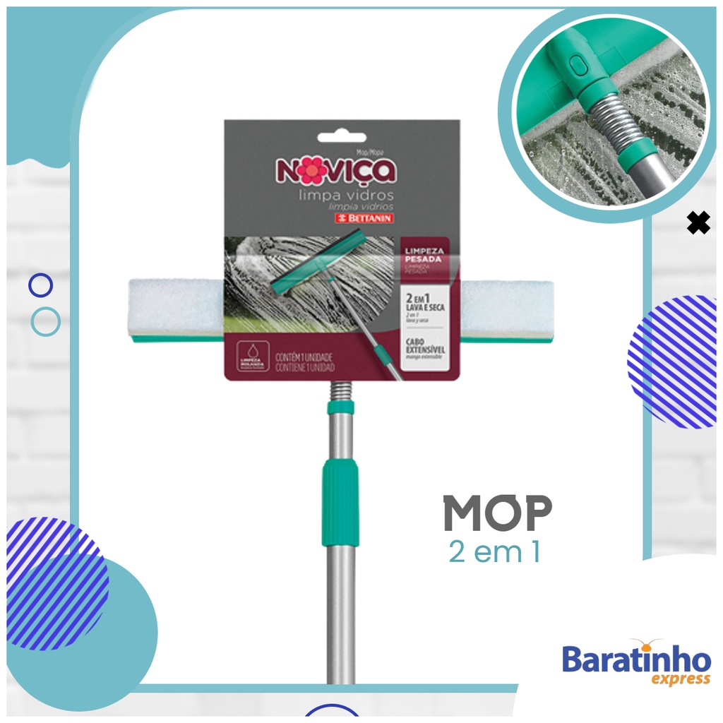 Rodo Limpa Vidros Mop 2 Em 1 Limpa E Seca Noviça Bettanin em Oferta na Shopee