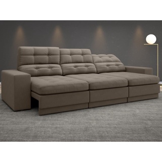 Sofá 4 Lugares Net Jobim Assento Retrátil e Reclinável Marrom 2,30m (L) em Oferta na Shopee