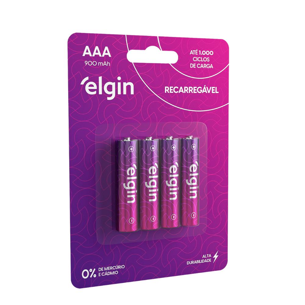 Pilha Recarregável Aaa Palito 900mah Elgin Blister C/4 Unid