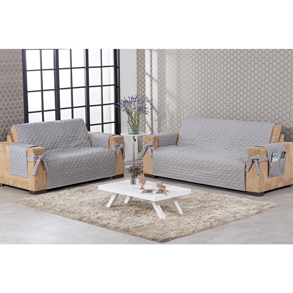 Jogo Capa De Sofá 2 E 3 Lugares Laço Melhor Preço Cinza