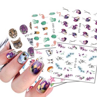 Manicure Sticker STZ Nail Watermark Summer Cat Head Batom Flor De Cacto Rattan Padrão De Transferência De Água Adesivo De Unhas
