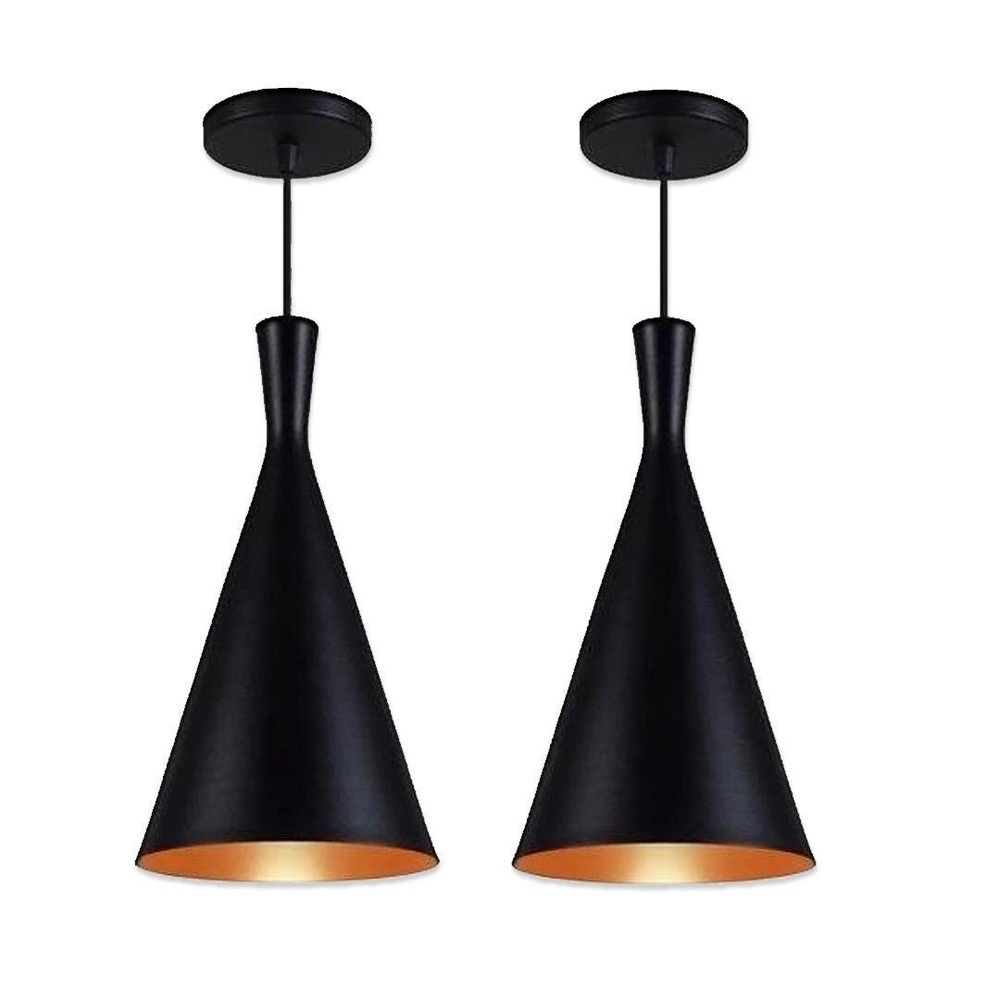 Kit 2 Pendentes Luminária Funil Tom Dixon Preto/  Cobre