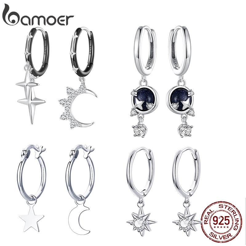 Bamoer Prata Esterlina 925 Série Estrela Simples Brincos Moda Joias Presentes Para Mulheres E Estudantes