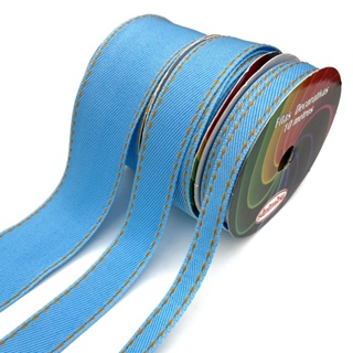 Fita jeans para laços e artesanato sinimbu dulpa face azul rolo de 10 metros envio imediato para todo Brasil em Oferta na Shopee