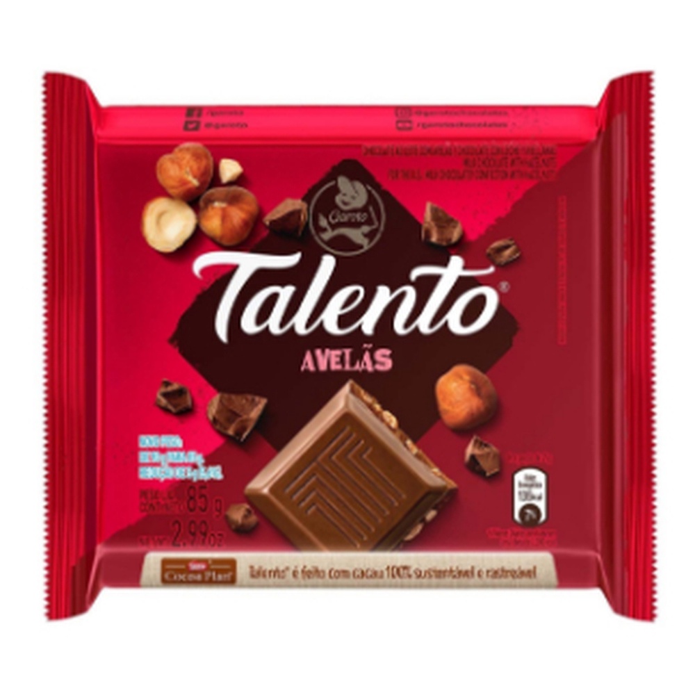 Chocolate Tablete Talento 85g Avelas
