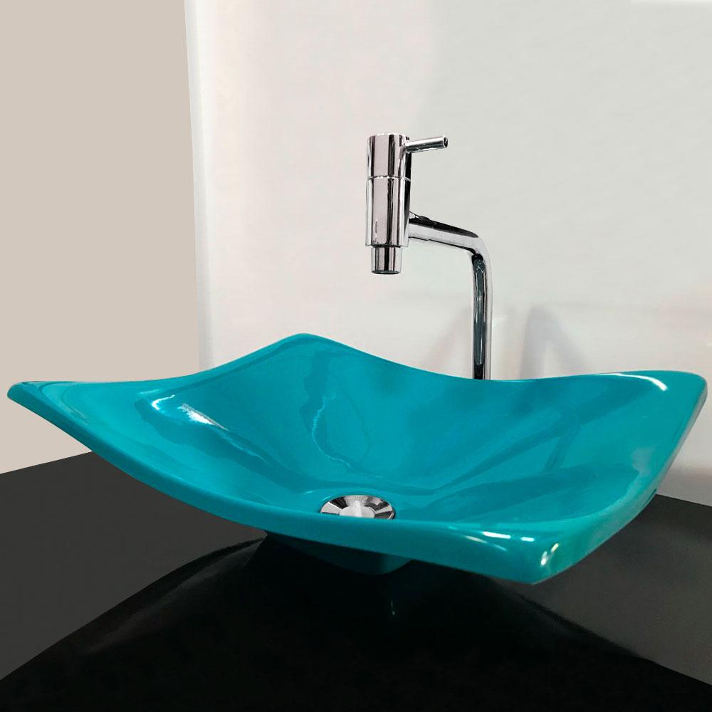 Kit Cuba Retangular Côncava Azul Com Torneira DL08 e Válvula ABS Cromada em Oferta na Shopee