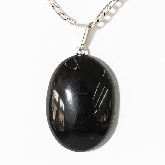 Colar Cabochão Obsidiana Negra Pedra Natural Pino Prateado