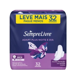 Absorvente Sempre Livre Adapt Plus Noite e Dia Seca Com Abas Leve Mais Pague Menos 32 Unidades