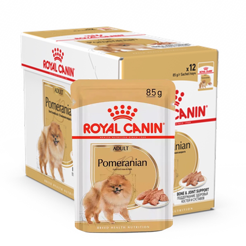 Caixa 12un Ração Úmida Sachê Royal Canin Pomeranian Cães Adultos 85g em Oferta na Shopee