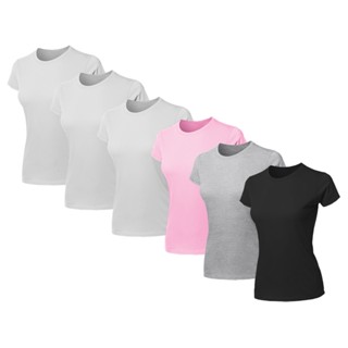 Kit 6 Blusas Feminina Camiseta Lisa Básica Algodão Camisa Baby Look