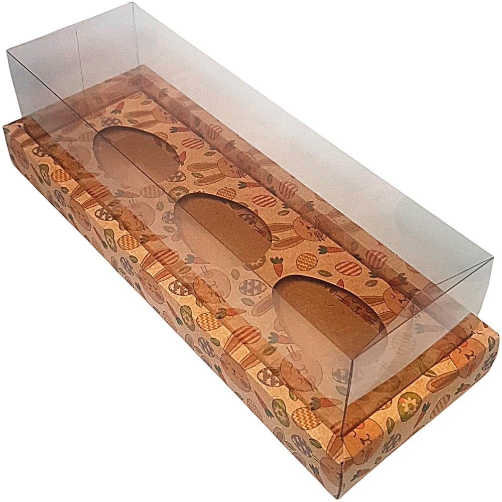 Caixa Ovo de Colher Triplo - Meio Ovo de 50g a 80g - Kraft Coelhos Coloridos - 5 un - Assk - Stationery