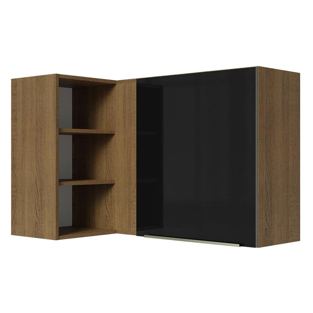 Armário Aéreo de Canto com Adega Acoplada Madesa Lux 1 Porta - Rustic/Preto