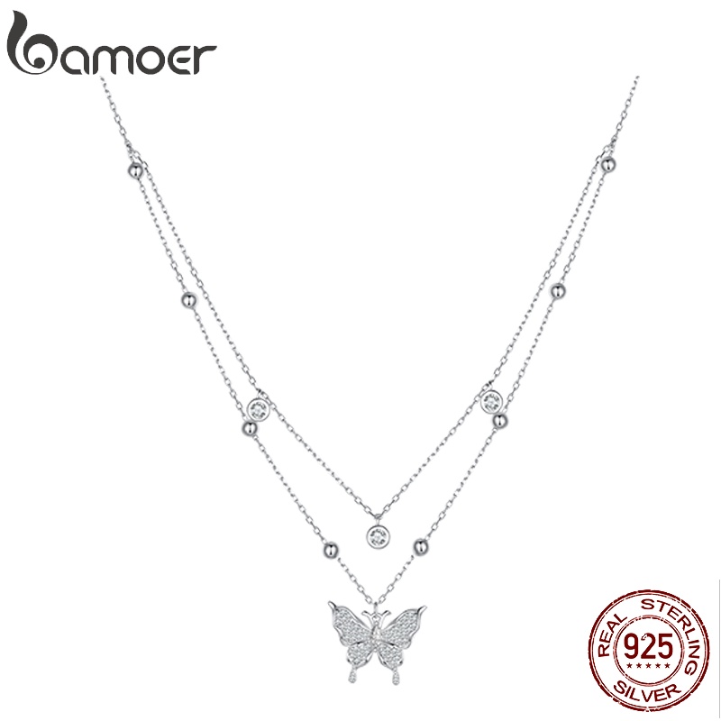 Bamoer Prata Esterlina 925 Simples Dupla Camada Inseparável Colar Jóias De Moda Para Mulheres