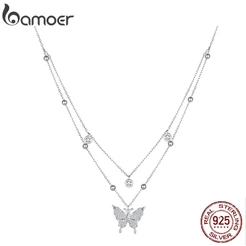 Bamoer Prata Esterlina 925 Simples Dupla Camada Inseparável Colar Jóias De Moda Para Mulheres