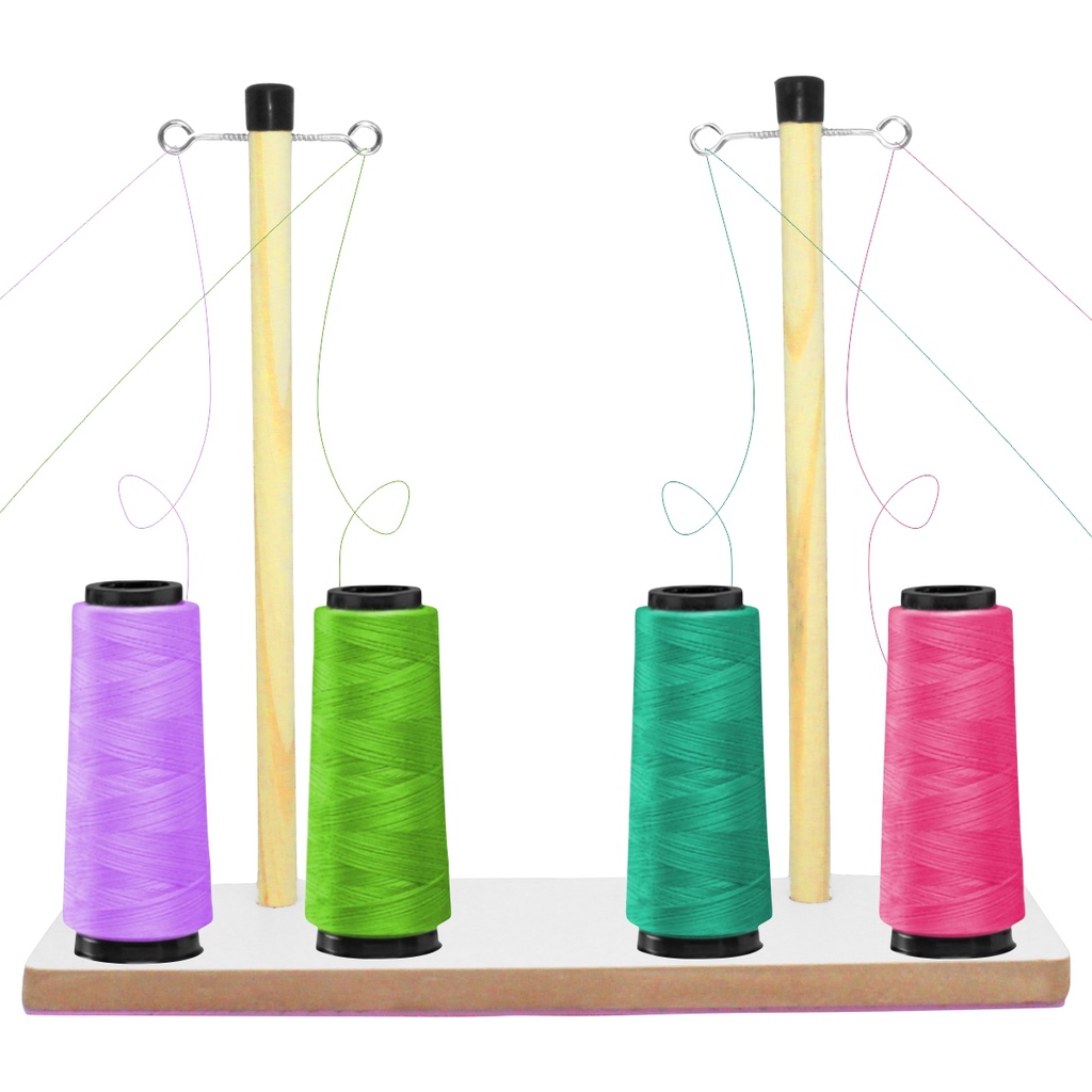 Porta Fio De Madeira 4 Cones Para Máquina Costura Doméstica