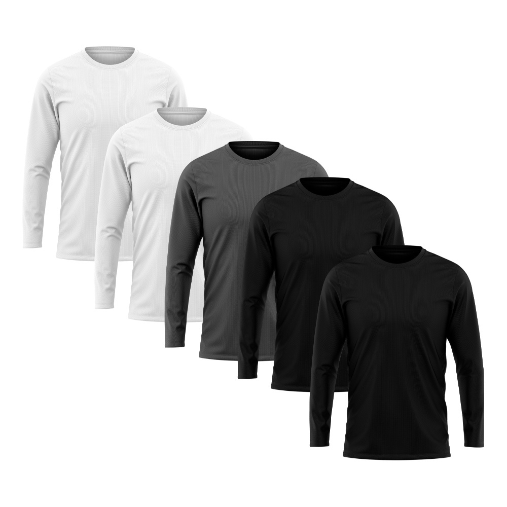 Kit 5 Camisetas Masculina Manga Longa Algodão Premium