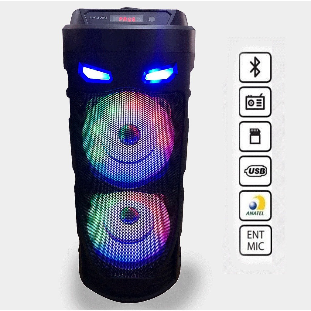 Caixa de Som Bluetooth Grande Potente Com LEDs Heyli HY-4239 | Shopee ...