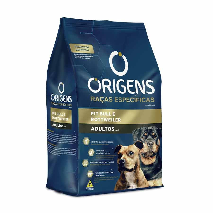 Origens Cães Adultos Pit Bull e Rottweiler 15Kg