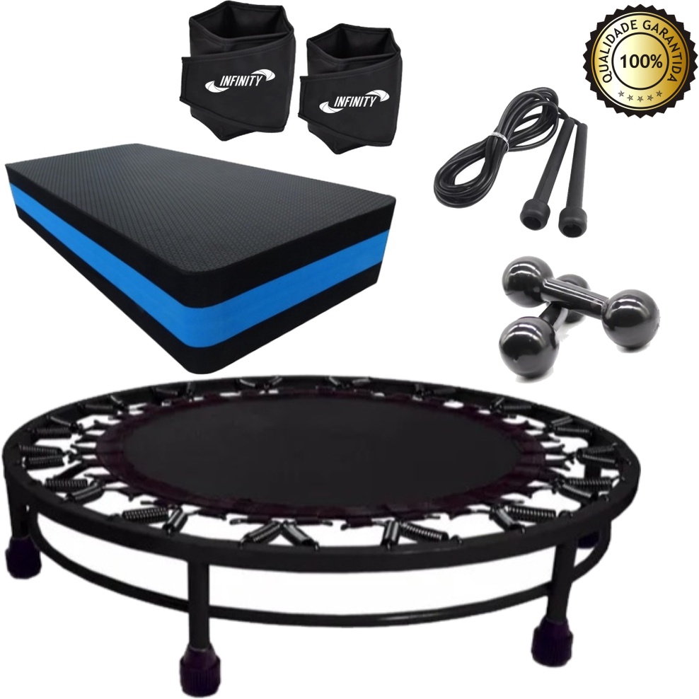 Kit Aeróbico Mini Jump+Halter 2kg + Corda + Caneleira 2 kg+ Step