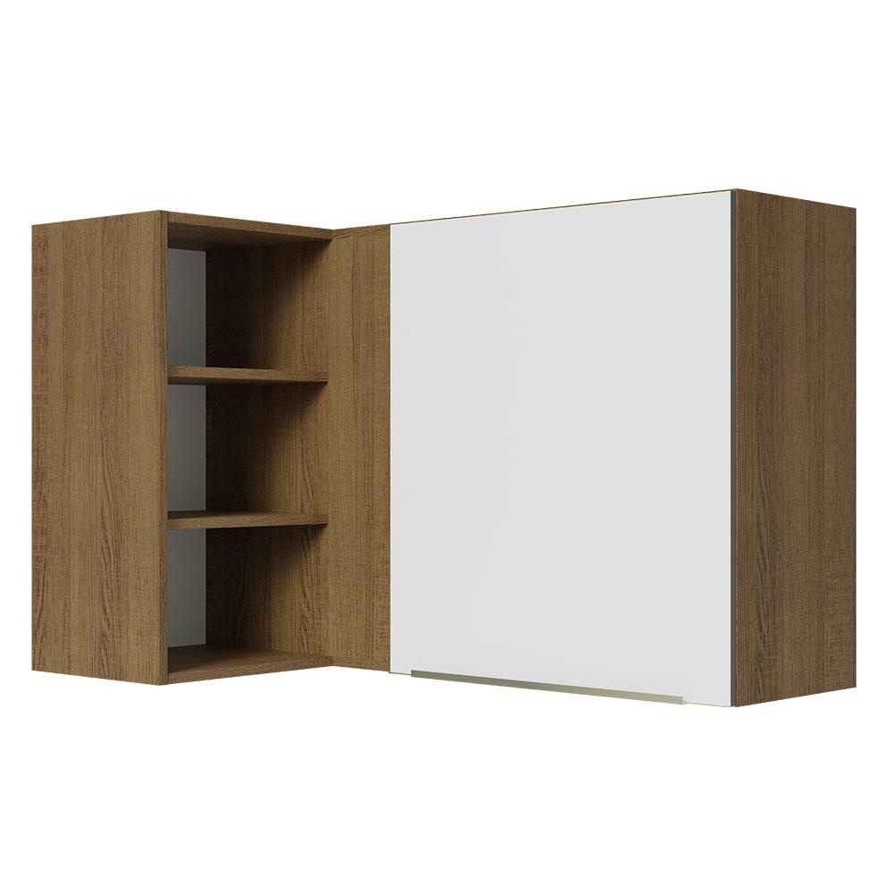 Armário Aéreo de Canto com Adega Acoplada Madesa Lux 1 Porta - Rustic/Branco Veludo em Oferta na Shopee