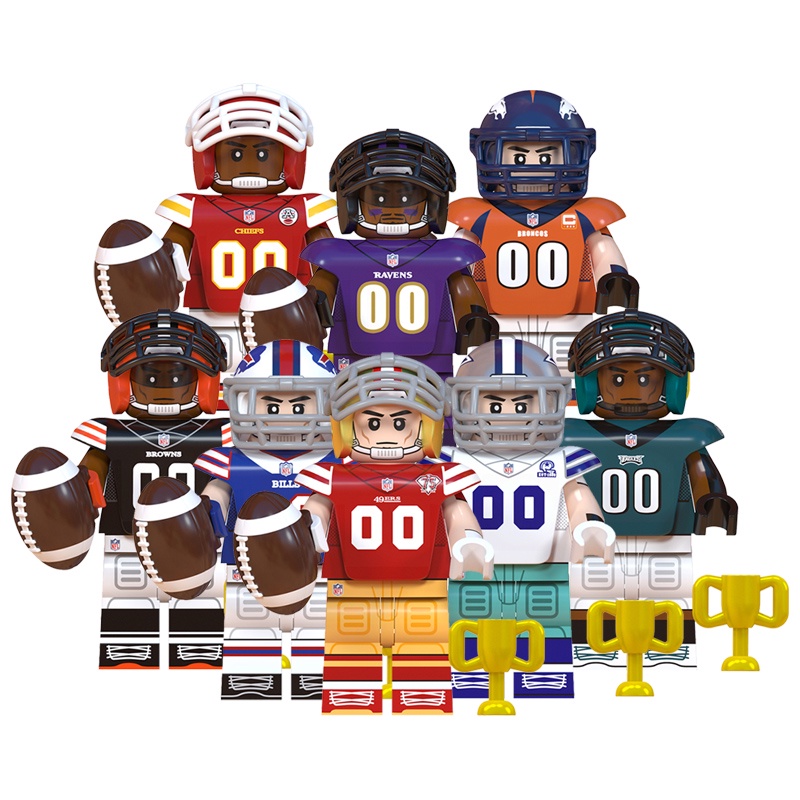 NFL Famoso Jogador De Rugby 49 Ers Bills Browns Cowboys Eagles Ravens Chiefs Bloco Figura Crianças Brinquedos