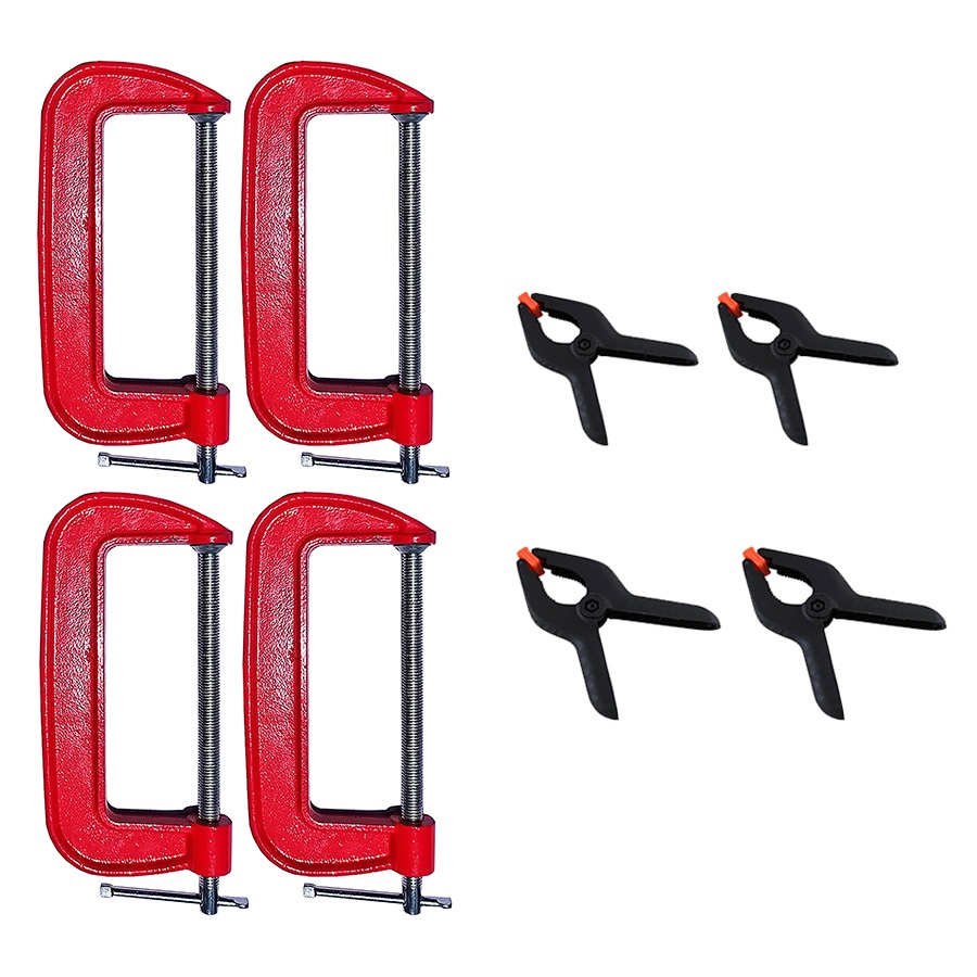 Kit 4 Grampos Sargento Tipo C 4'' + 4 Grampos Reforçados