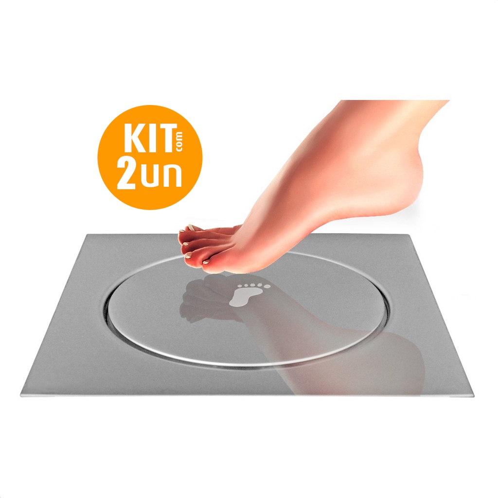 Kit 2 Ralo Inteligente Click Inox 10x10 Cm Quadrado Banheiro Cromado Lavabo Veda Cheiro