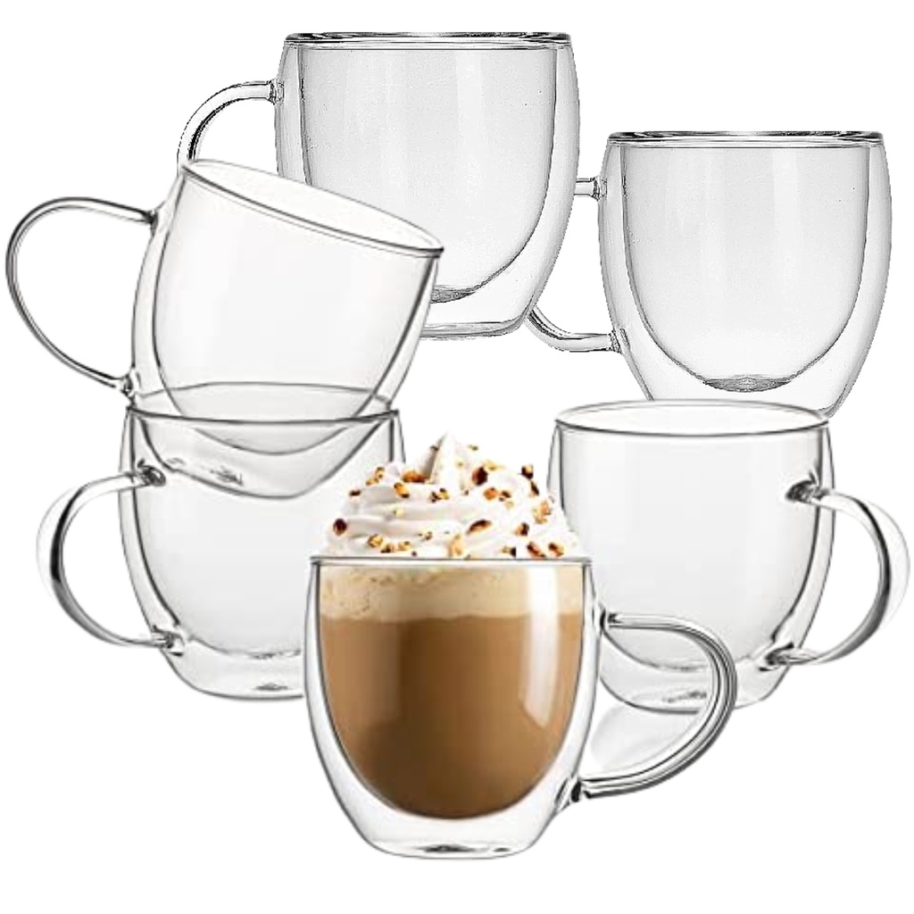 Kit 6 Xícara Café Vidro Fundo Duplo Expresso Chá Peças 250ml em Oferta na Shopee