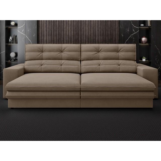Sofá Pegasus 2,50m Assento Retrátil e Reclinável Velosuede Capucinno - NETSOFAS