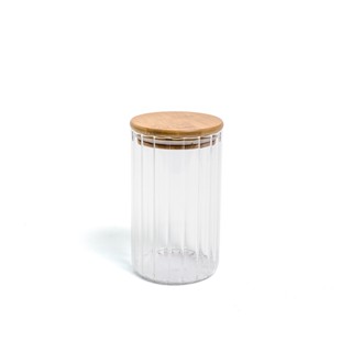 Pote 800ml de vidro canelado com tampa de bambu de mantimento - Oikos