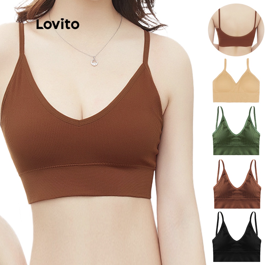 Lovito Sutiã Esportivo Beauty-Back com Almofadas Removíveis L00002 nas Cores Verde , Preto , Cor Da Pele , Caramelo