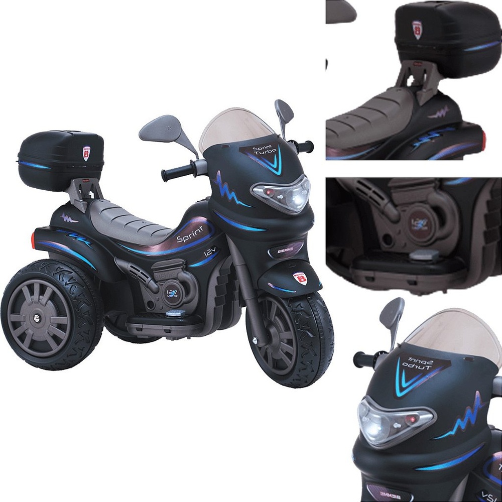 Moto Eletrica Biemme Sprint Turbo 12V com Capacete Preta Motoca Infantil Menino Menina Motinha