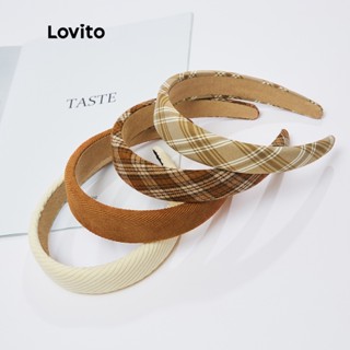Lovito Plaid Faixa de Cabeça Estampada Vintage Colorida Larga L18X617(Café/Caqui Claro/Branco-creme/Sépia)