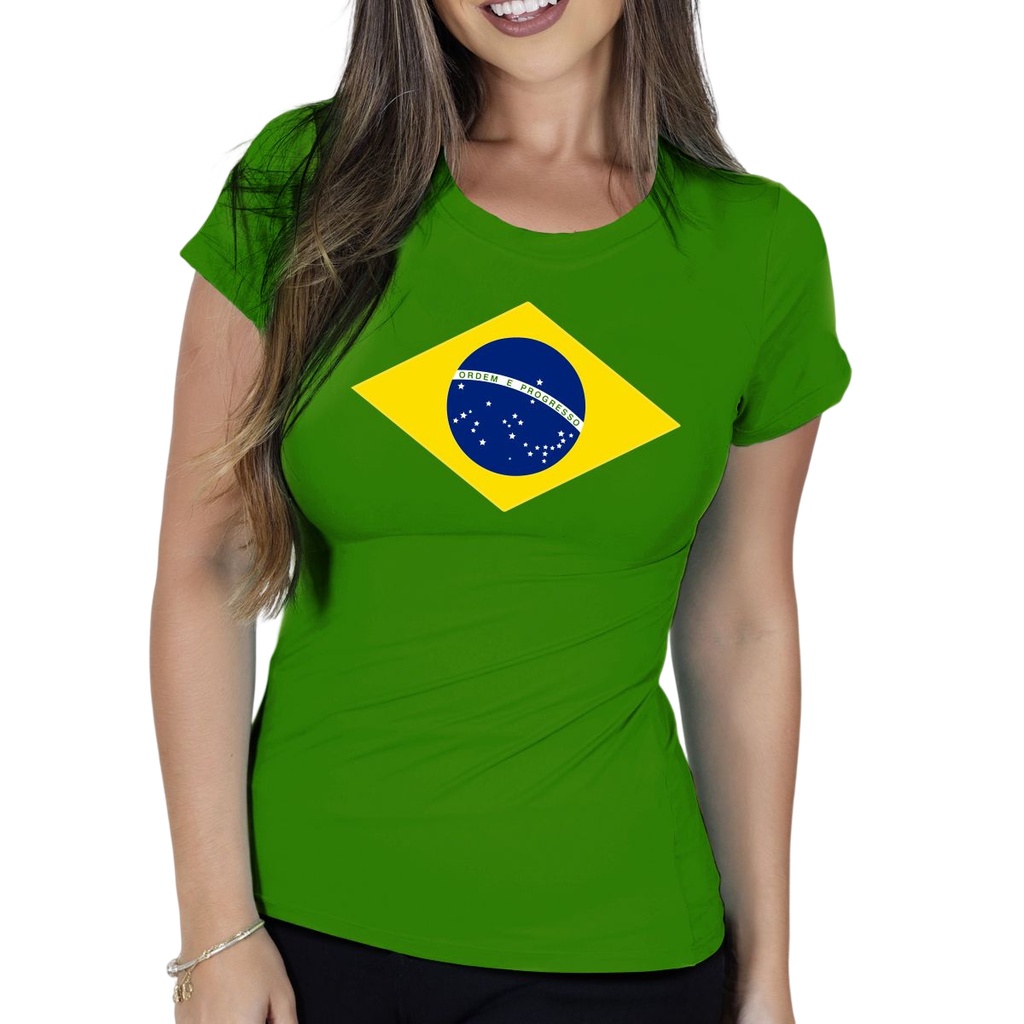 Camisa Baby Look Blusa T-shirt Camiseta Feminina do Brasil Seleção Brasileira Para Copa 2022 Mulher Patriota