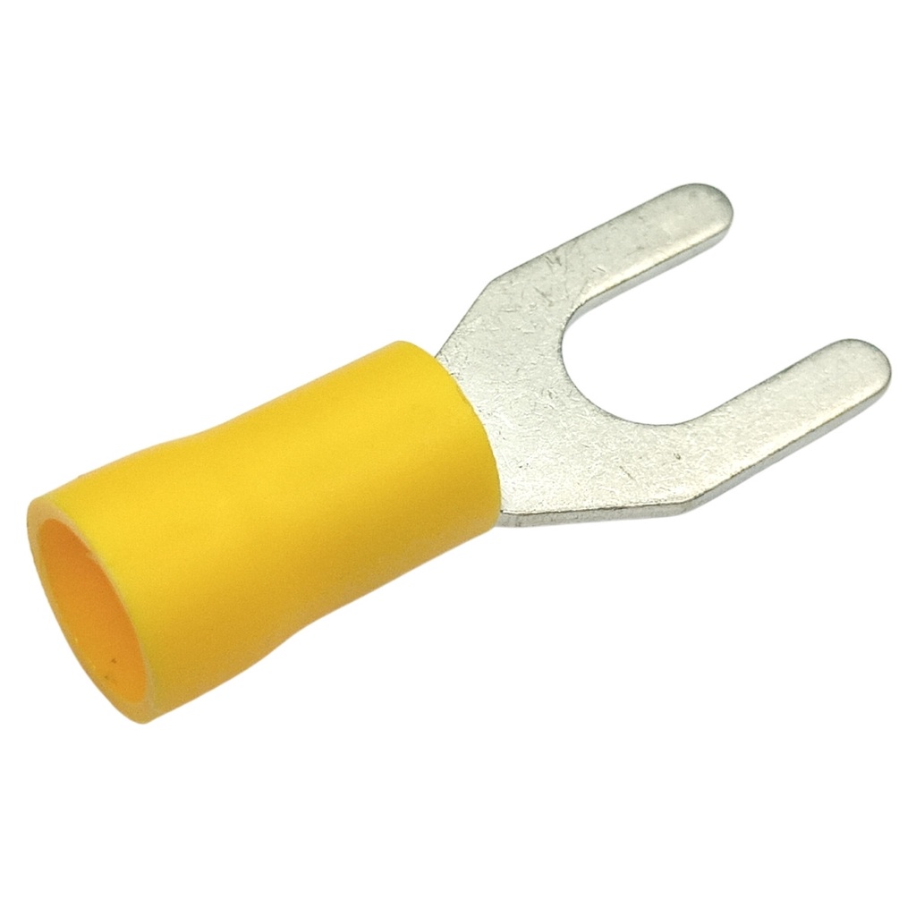 Kit 20 Unidades Terminal Conector Forquilha Pré Isolado Garfo Amarelo Cobre Cabos 4mm a 6mm M6