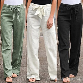 Calça Feminina De Algodão Retrô De Cor Lisa Respirável Casual De Linho Para Verão
