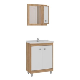 Gabinete Banheiro com Cuba e Espelheira 60cm Multimóveis CR10058 Castanho Argel/Branco em Oferta na Shopee