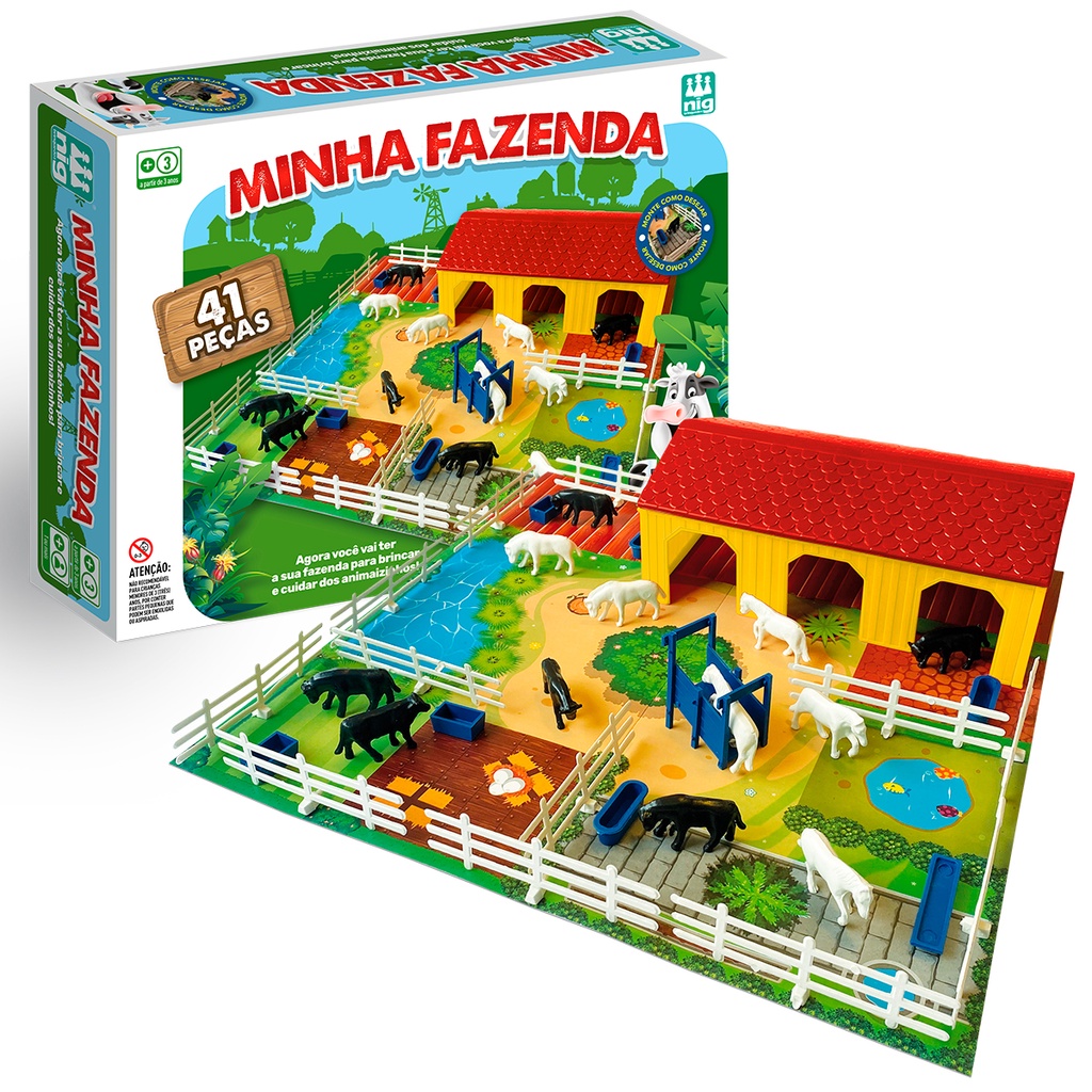 Minha Fazenda Brinquedo Infantil De Montar Fazendinha 41 Peças Tabuleiro Rancho Animais Cercas Nig em Oferta na Shopee