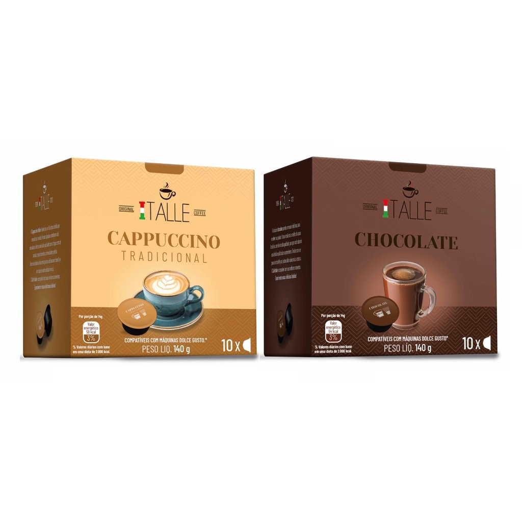 Cápsulas Dolce Gusto Cappuccino Chocolate Café Italle 20 Und em Oferta na Shopee