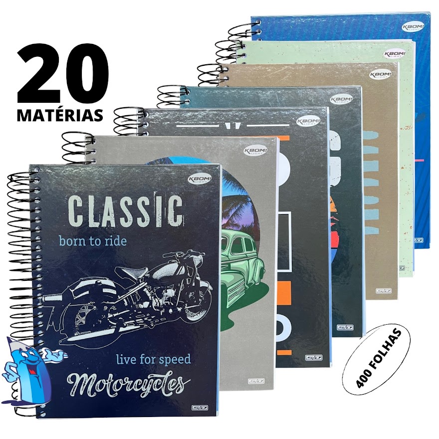 CADERNO 20 MATERIAS MASCULINO 400 FOLHAS KBOM SAO DOMINGOS