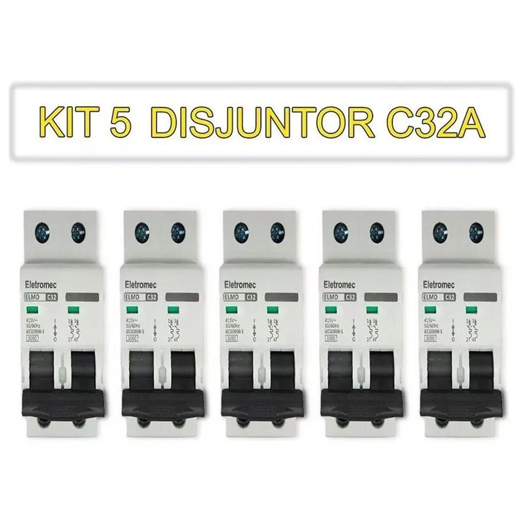 Kit 5 Disjuntor 32A Amperes Bipolar Curva C Eletromec
