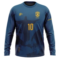 Camiseta Manga Longa Filtro UV Brasil Azul Cristo Redentor