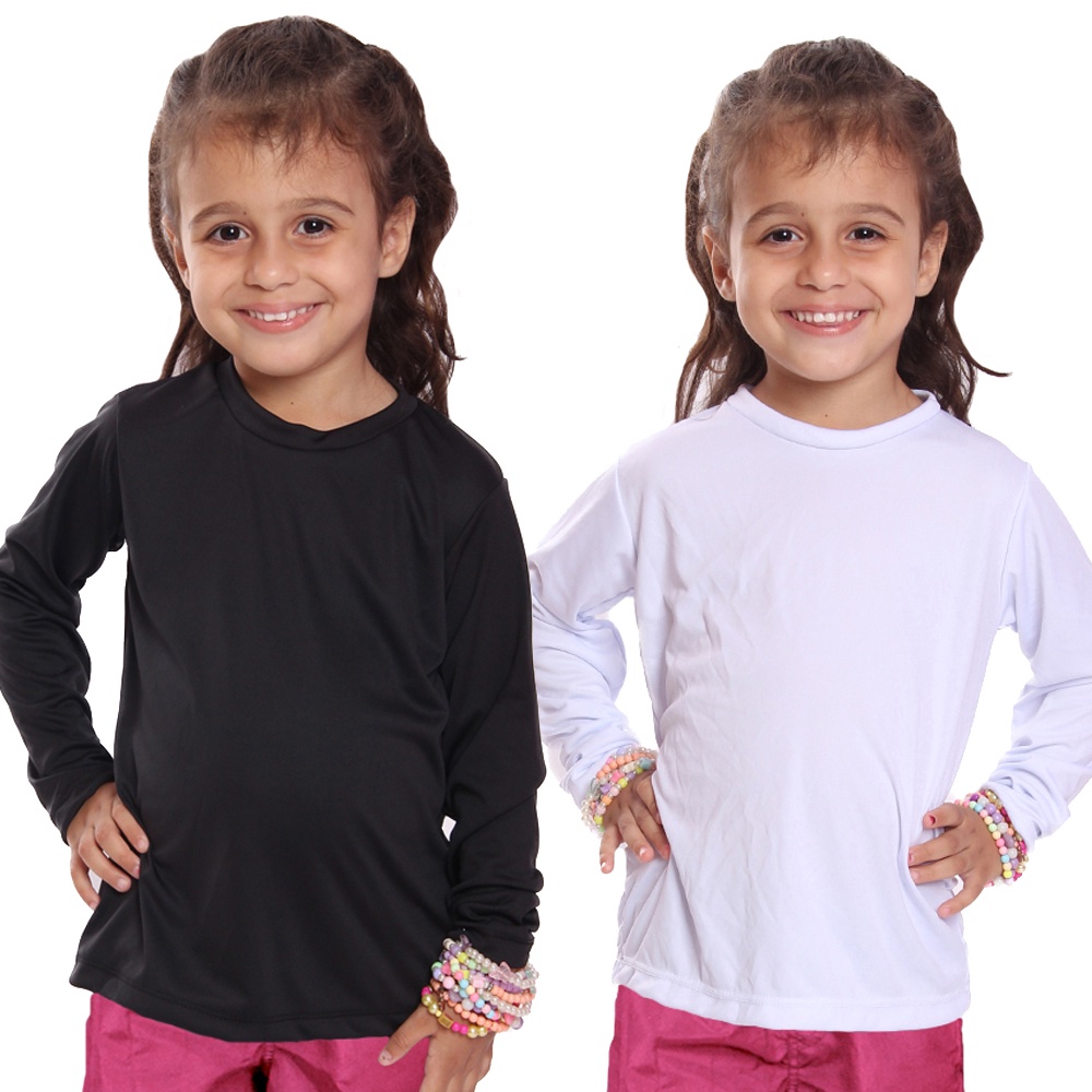 Kit 2 Camisetas Infantil Menina Proteção UV Térmica Solar Manga Longa Camisa Praia Esporte
