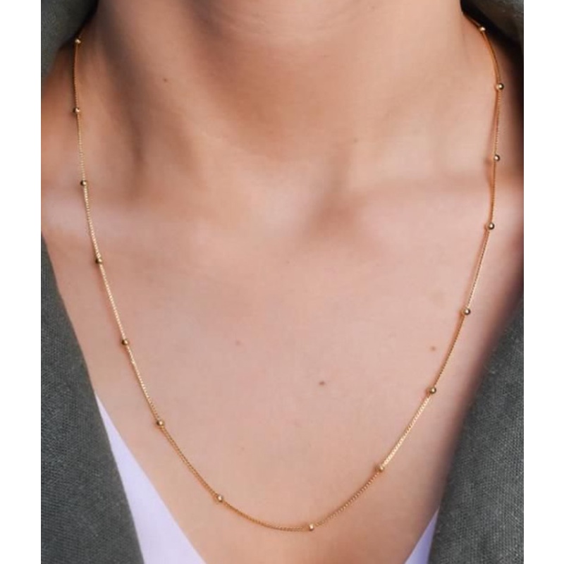 Choker Colar Longo Feminino Semijóia Bolinhas 60cm Folheado Banhada a Ouro 18k Não Escurece