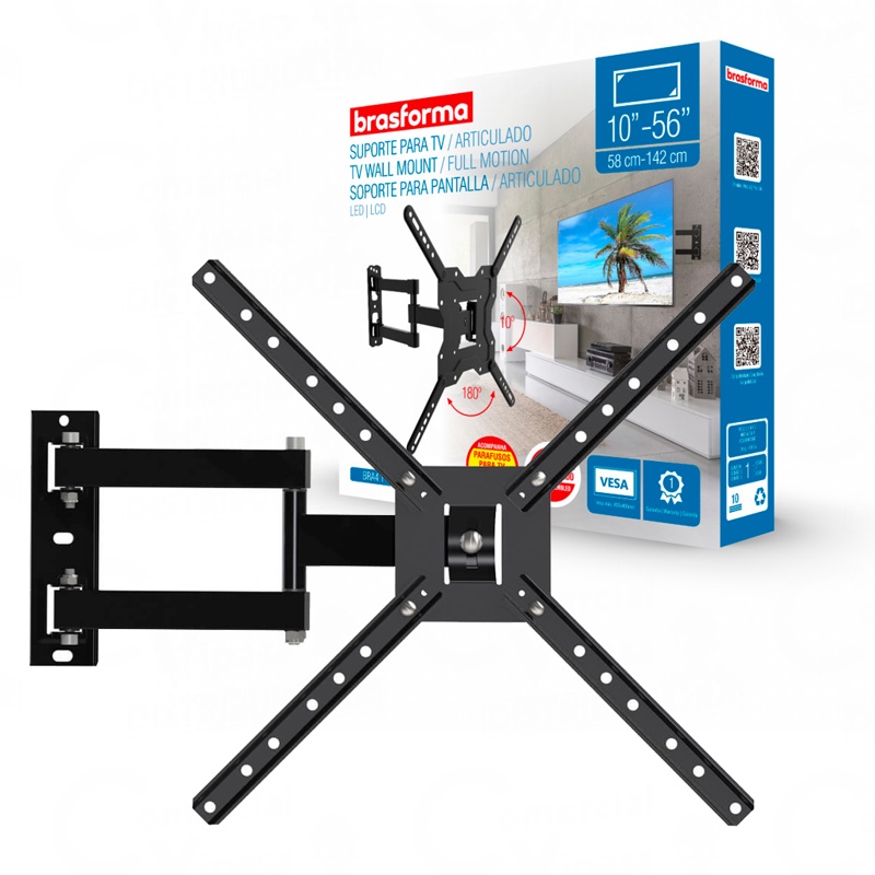 Suporte Para TV Tri Articulado de 10 A 56 Pol. Kit Instalação Completo - Home Appliances