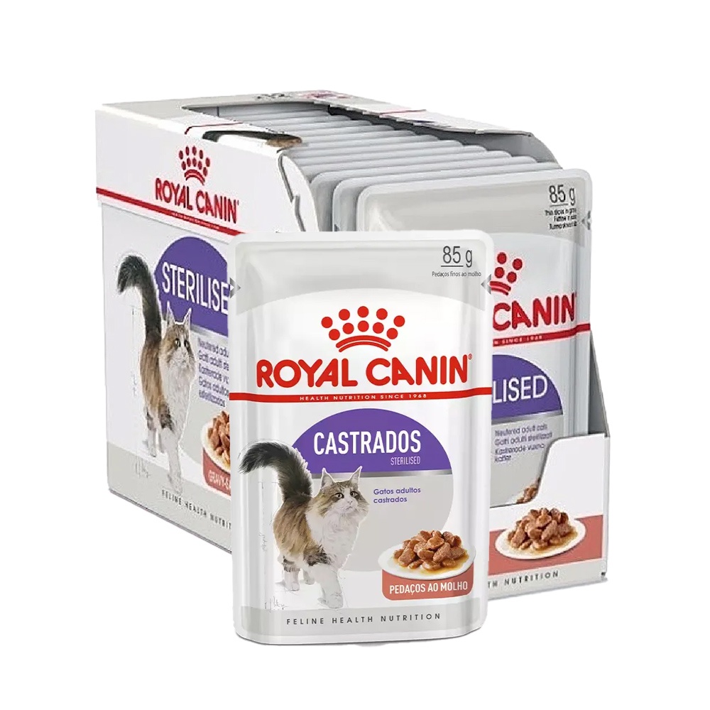 Caixa 12un Ração Úmida Sachê Royal Canin Feline Sterilised Gatos Castrados 85g em Oferta na Shopee